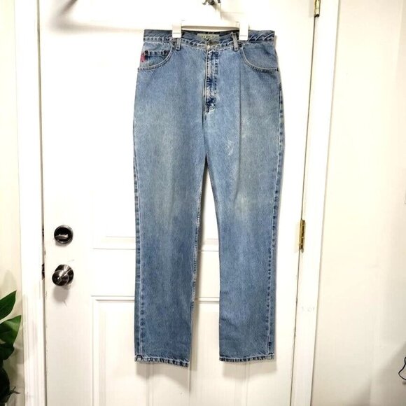 Vintage 80's Bugle Boy 750 Denim Straight leg Y2K Blue Dad Jeans Men's 34/34 - Picture 2 of 5